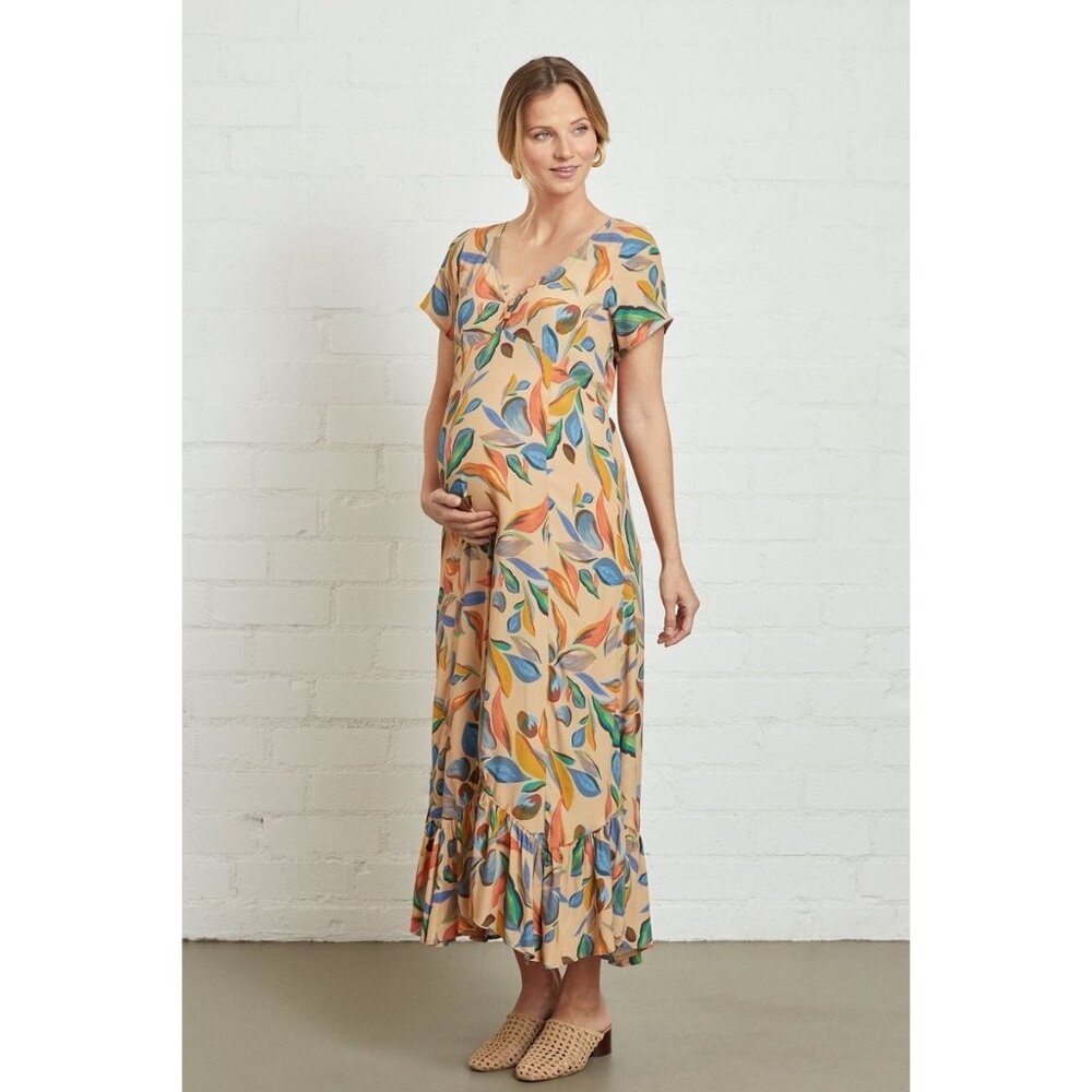Rachel Pally Crepe Joline Orange Floral Maternity Dress Size S - Picture 6 of 15